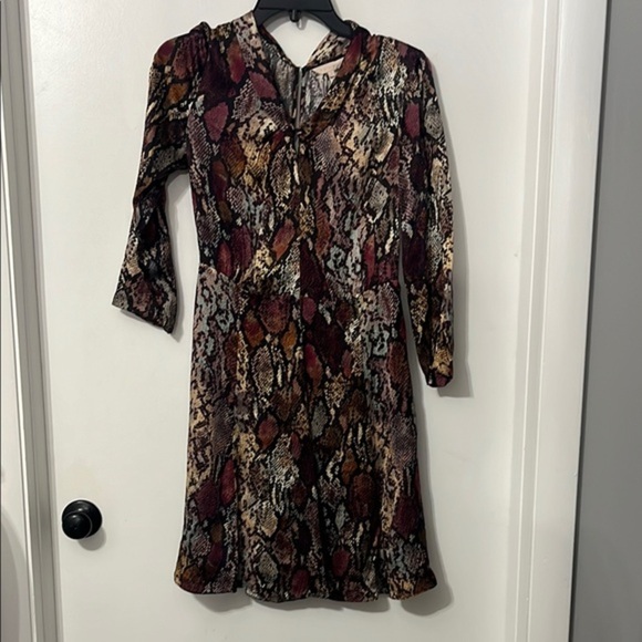 Rebecca Taylor Brown and Pink A-line V-neck Silk Snakeprint Dress Size 2 - Picture 1 of 9